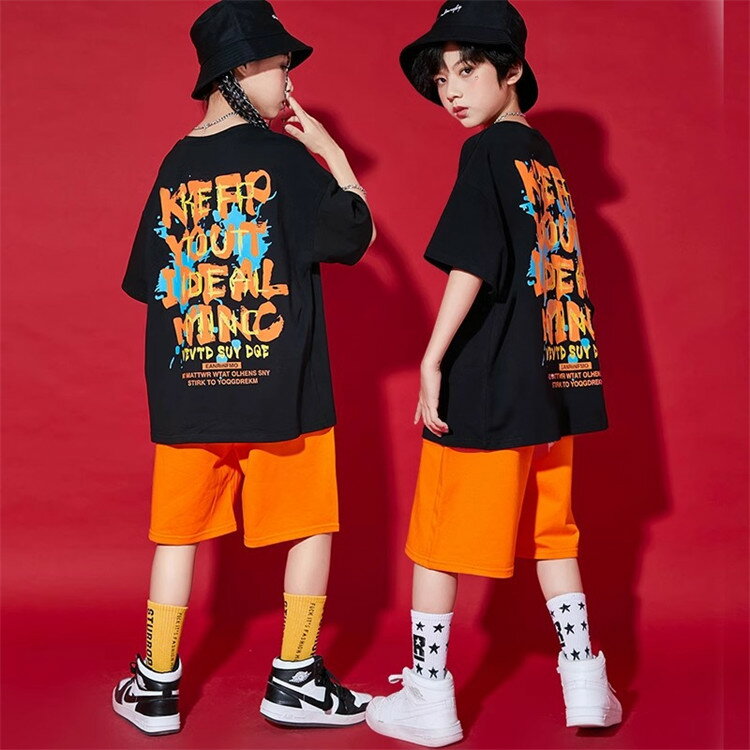 乐天商城 - ダンス衣装 子供服 男の子 女の子 子供 キッズ ヒップホップ hiphop 上下セット セットアップ Tシャツ tシャツ 半袖 ショートパンツ ハーフパンツ ジャズダンス ダンスウエア レッスン着 舞台衣装 ステージ衣装 HIPHOP k-pop チームダンス 団体服 演出服 発表会 110-180cm