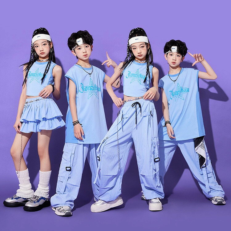 乐天商城 - ダンス衣装 子供服 ダンスウエア 男の子 女の子 子供 キッズ 夏 夏服 セットアップ 上下セット ヒップホップ ジャズダンス ダンスウエア タンクトップ ノースリーブ ショートスカート ロングパンツ ジュニア ステージ衣装 HIPHOP k-pop 演出服 団体服 韓国風 110-170