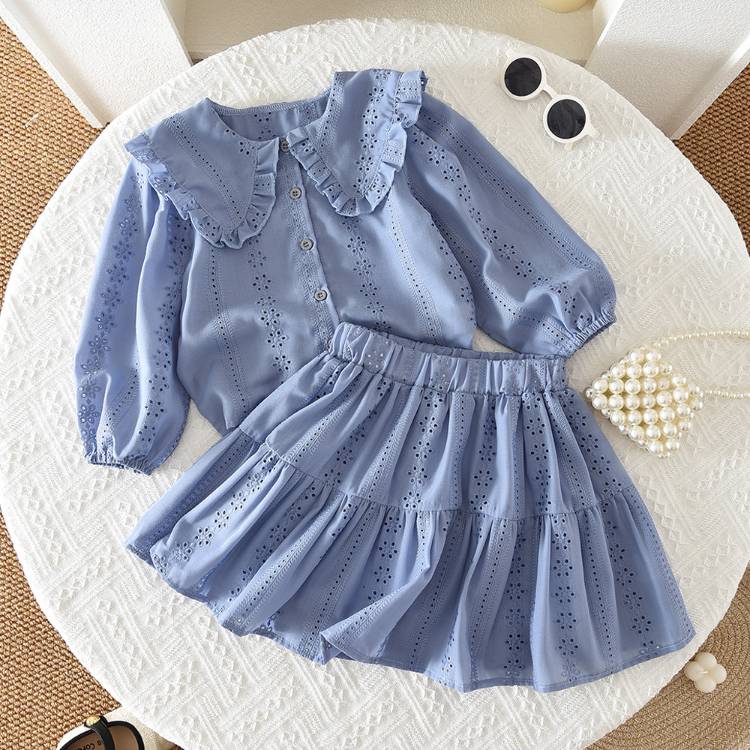 Rakuten - スカートセット 女の子 2点セット 子供服 子ども 春 秋 長袖 お姫系 シャツ ブラウス スカート 上下セット ウエストゴム 膝丈 プリーツスカート ガールズ 女児 可愛い 結婚式 発表会 七五三 お出かけ プレゼント ギフト