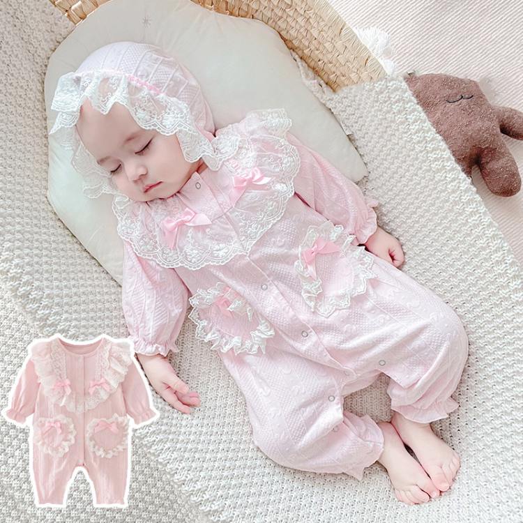 乐天商城 - 女の子 ロンパース 長袖 ベビー服 カバーオール かわいい おしゃれ コットン 綿 赤ちゃん服 春 秋 夏 前開き 新生児 子供服 オールインワン 子ども 出産祝い ギフト フォーマル お宮参り ハーフバースデー 百日 お祝い