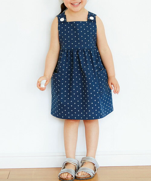 【楽天ランキング受賞 / レビュー特典！(商品ごと◎)】 型紙 パターン カット済 BT520 肩ボタンのワンピース (90 100 110 120)/ 縫い代付き・実物大・ピリピリ離してすぐ裁断！