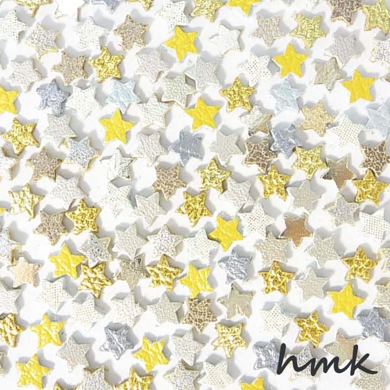 レザーパーツ 星型 0.5cm ゴールド、シルバー系カラーランダムミックス 10枚入り ハンドメイド ハンドクラフト