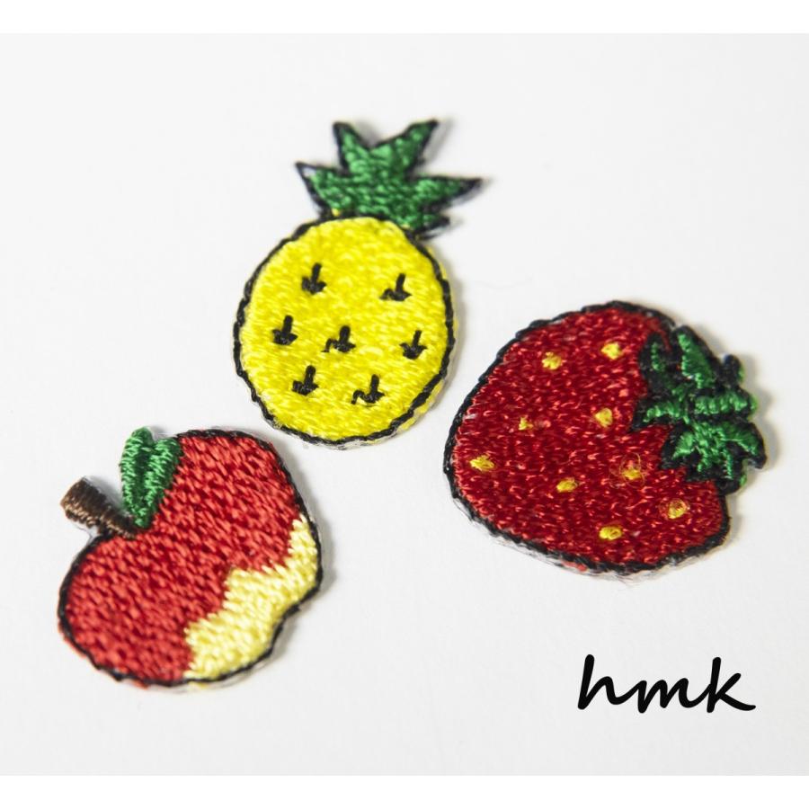 アップリケ 刺繍ワッペン りんご、パイナップル、いちご 各1×3枚SET ハンドメイド ハンドクラフト