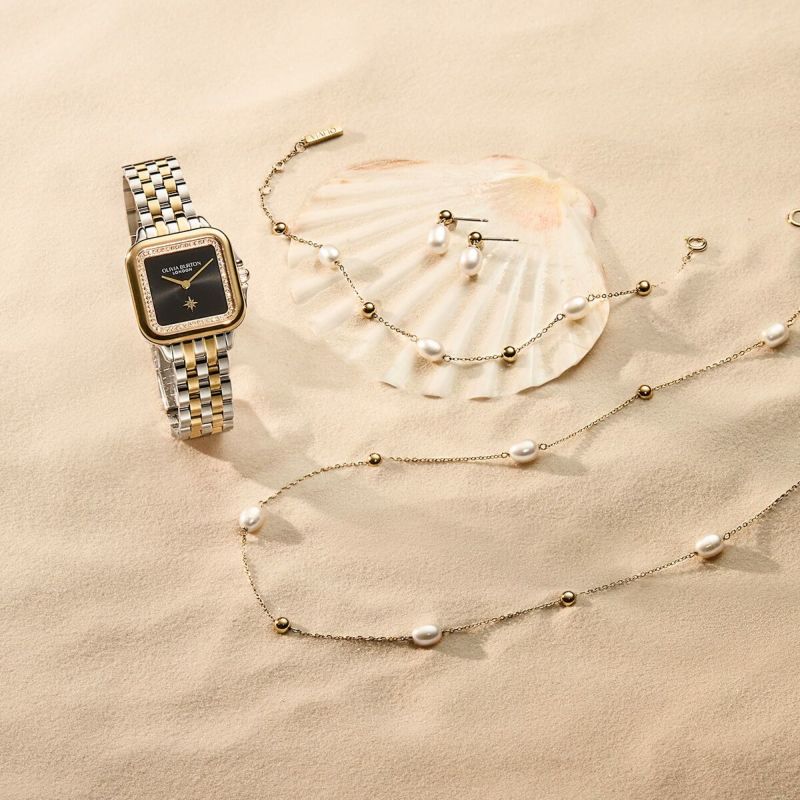 オリビアバートン / OLIVIA BURTON【正規品】クラシックス / Classics - [グロブナー クリスタル ブラック サンレイ シルバー ＆ ゴールド ブレスレット]