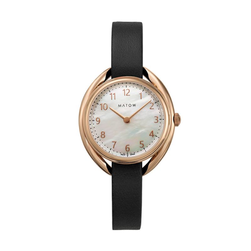 【正規品／最短即日発送】マトウ ソーラー腕時計 レディース Shiki 四季 ラウンド型 ローズゴールド／ユーカリ（ブラック）レザーベルト 日本製 mw001002blkrgのサムネイル