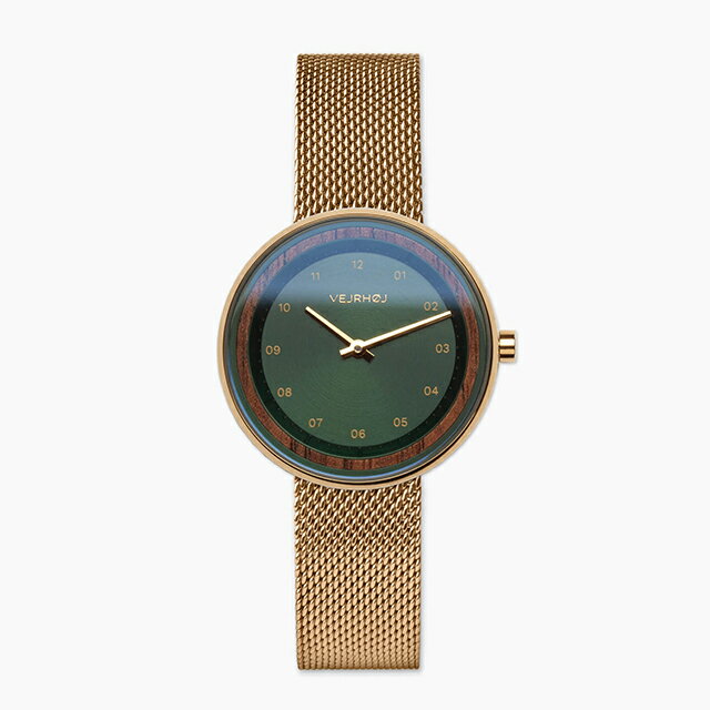 【正規品/最短即日発送】ヴェアホイ 木製腕時計 レディース Petite Emerald 34mm ペティット エメラルド ゴールドメッシュベルト ウォールナット VW-3438