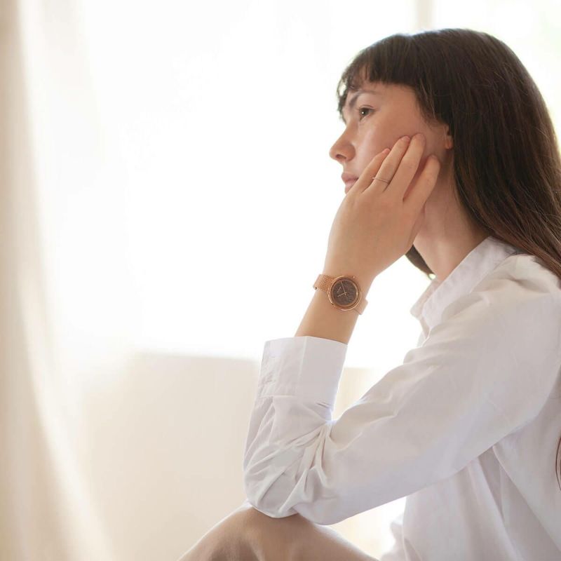 正規品 VEJRHOJ ヴェアホイ ベアホイ 木製腕時計 ペアウォッチ メンズ レディース The ROSE 40mm＆34mm ローズゴールド メッシュベルト ウォールナット vw-4010-3419