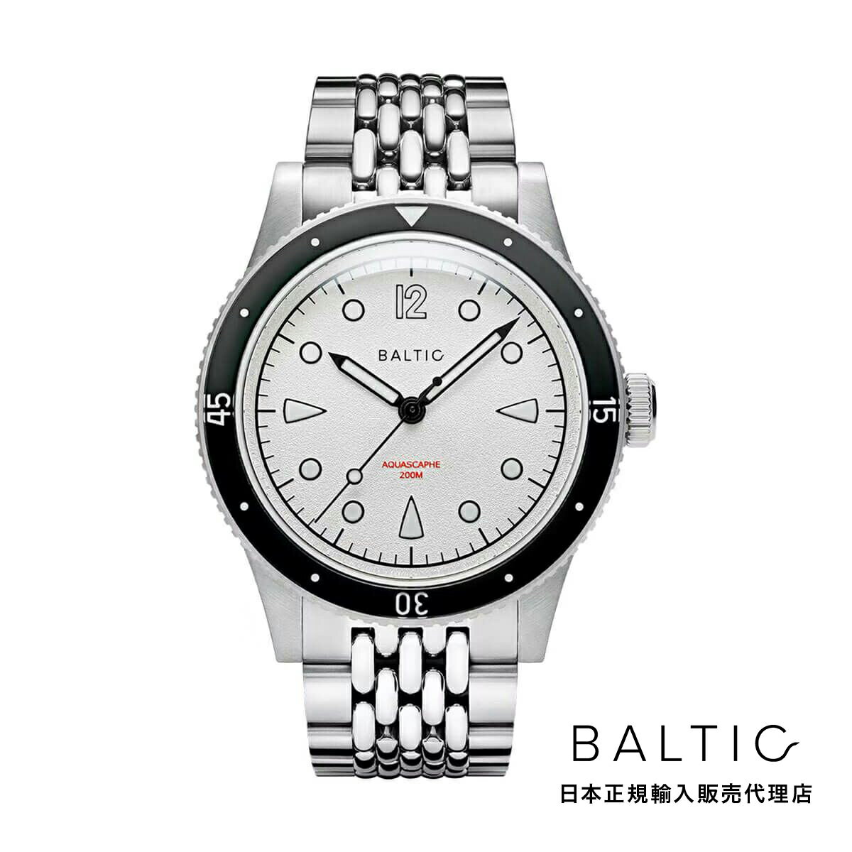バルチック BALTIC WATCHES アクアスカーフ ホワイト ブラック ステンレススチール ライス ブレスレット メンズ 男性用 腕時計