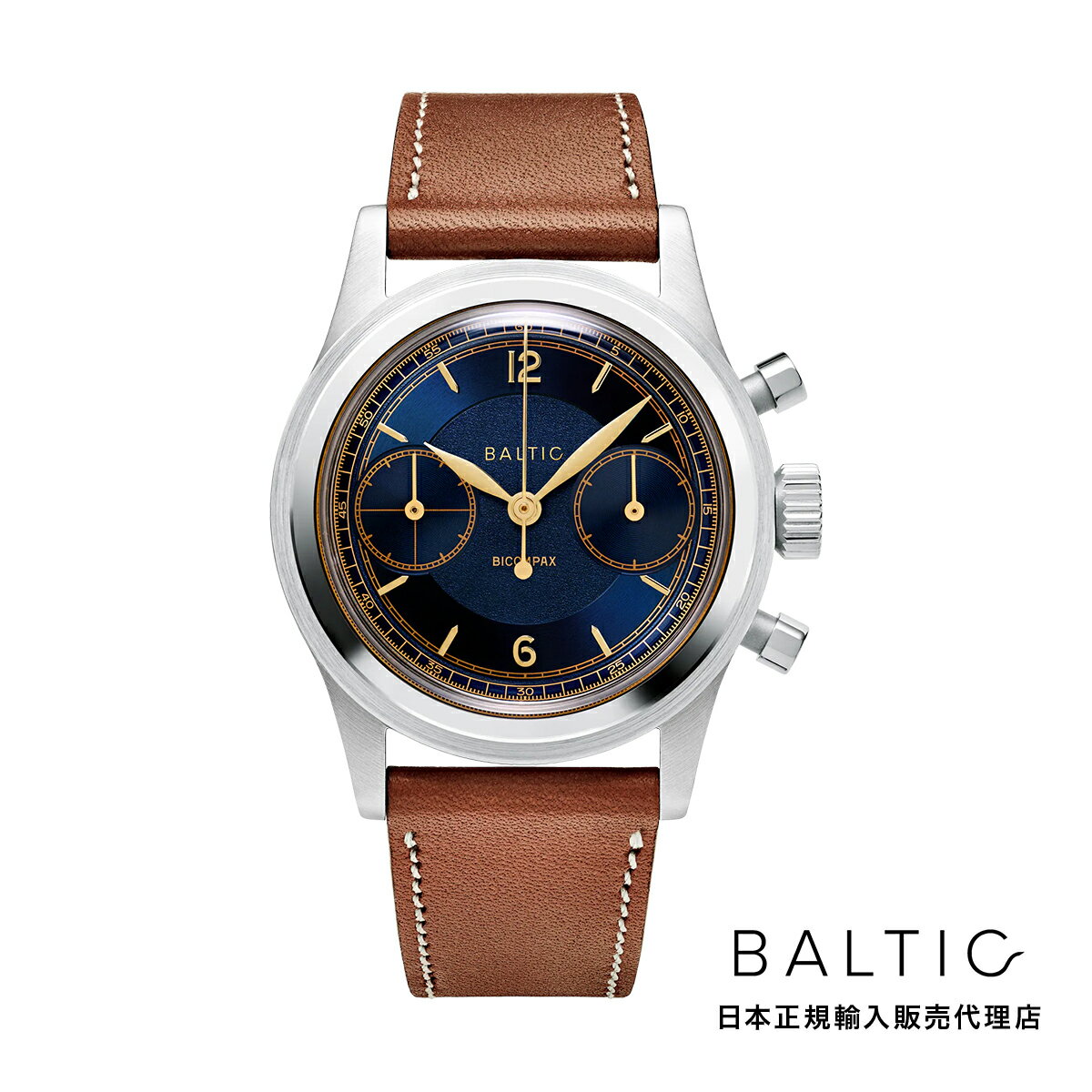 バルチック BALTIC WATCHES バイコンパックス 003 ブルーギルト スケルトンバック ライオン レザーベルト メンズ 男性用 腕時計