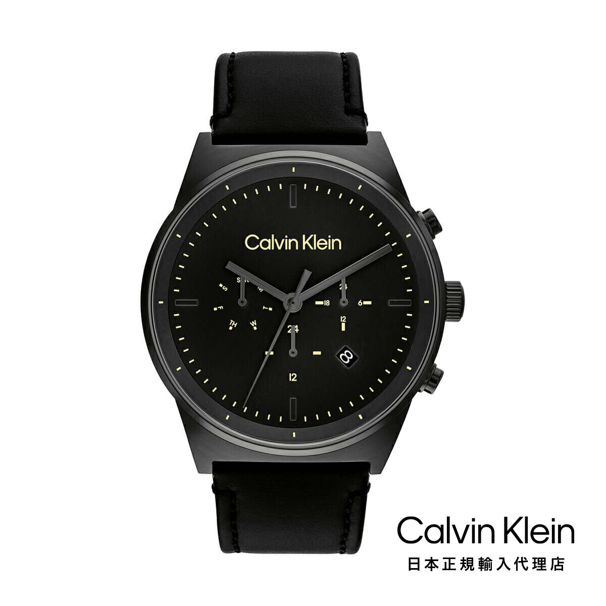 Calvin Klein / カルバンクライン インプレッシブ - 44MM ブラック ダイヤル IP グレー ケース ブラック レザー ストラップ