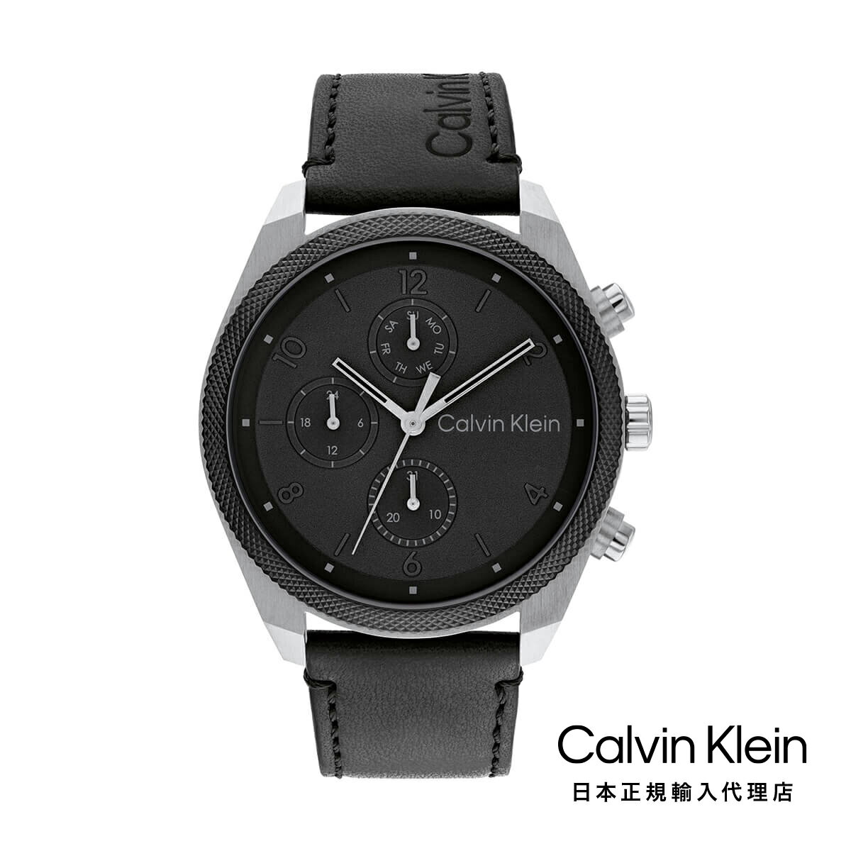 Calvin Klein カルバンクライン 日本総輸入代理 腕時計 メンズ ブランド インパクト 44MM ブラック ダイヤル SS/ブラック ケース ブラック レザー ストラップ