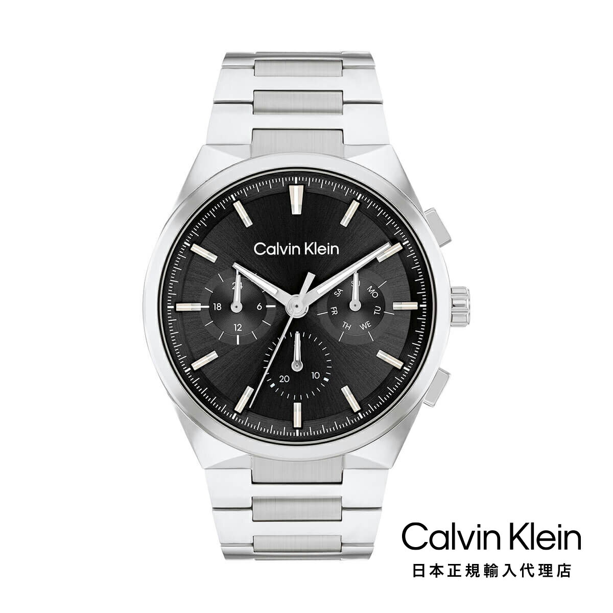 Calvin Klein / カルバンクライン ディスティングウィッシュ - 44MM マルチファンクション ブラック シルバー ブレスレット
