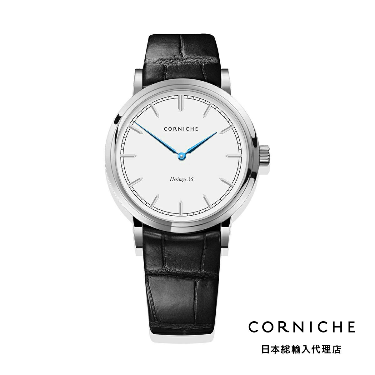 楽天H°M’S” WatchStoreコーニッシュ CORNICHE ラウンド ケース レザーベルト ヘリテージ36 シルバー ホワイト ブラック 36mm 腕時計 メンズ レディース