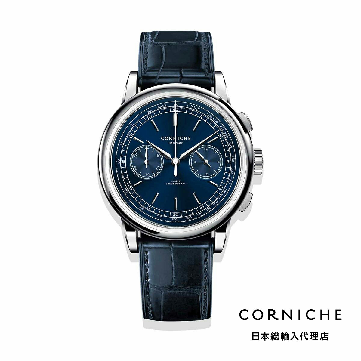 楽天H°M’S” WatchStoreコーニッシュ CORNICHE ヘリテージ クロノグラフ ブルー ネイビー レザーベルト 腕時計 メンズ