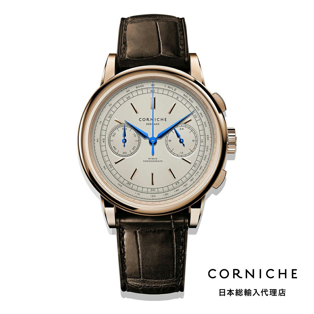 楽天H°M’S” WatchStoreコーニッシュ CORNICHE ヘリテージ クロノグラフ ローズゴールド クリームダイヤル クラシック ブラウン レザーベルト 腕時計 メンズ