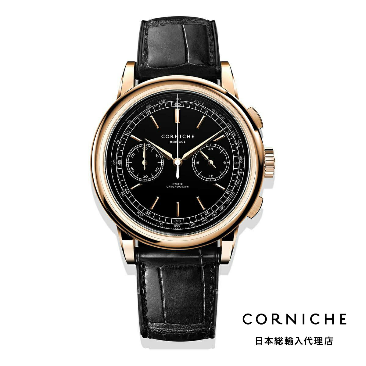楽天H°M’S” WatchStoreコーニッシュ CORNICHE ヘリテージ クロノグラフ ブラック ローズゴールド レザーベルト 腕時計 メンズ