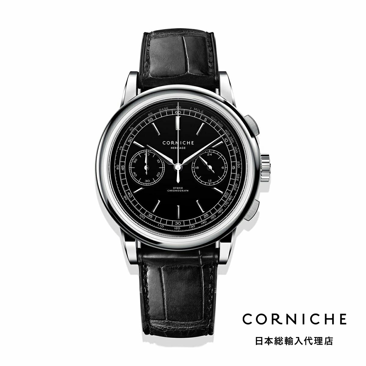 楽天H°M’S” WatchStoreコーニッシュ CORNICHE ヘリテージ クロノグラフ ブラック シルバー レザーベルト 腕時計 メンズ