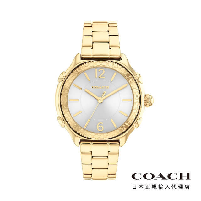 COACH【コーチ】スージー36mmGPケース&ブレスレットSIG「C」パターンベゼルウォームグレーサンレイダイヤル
