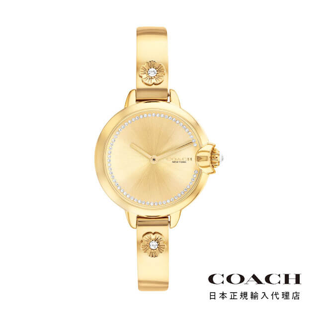 COACH コーチ 腕時計 レディース ブランド アーデン 28mm バングルウォッチ ゴールド ローズ ケース バングル クリスタル サンレイダイヤル メタルベルト 金 花 アクセサリー