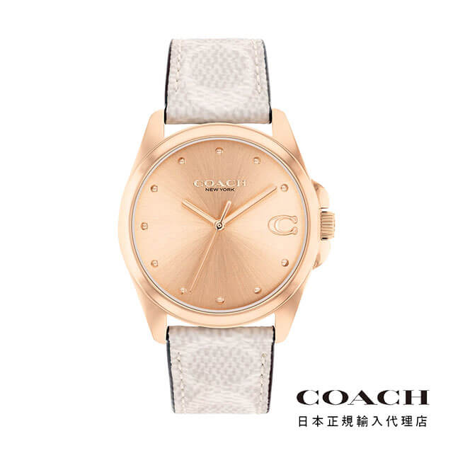 COACH コーチ 腕時計 レディース ブランド グレイソン 36mm RG サンレイ ダイヤル シグネチャー C レザーストラップ ゴールド ホワイト きれいめ ラウンド 使いやすい 仕事用