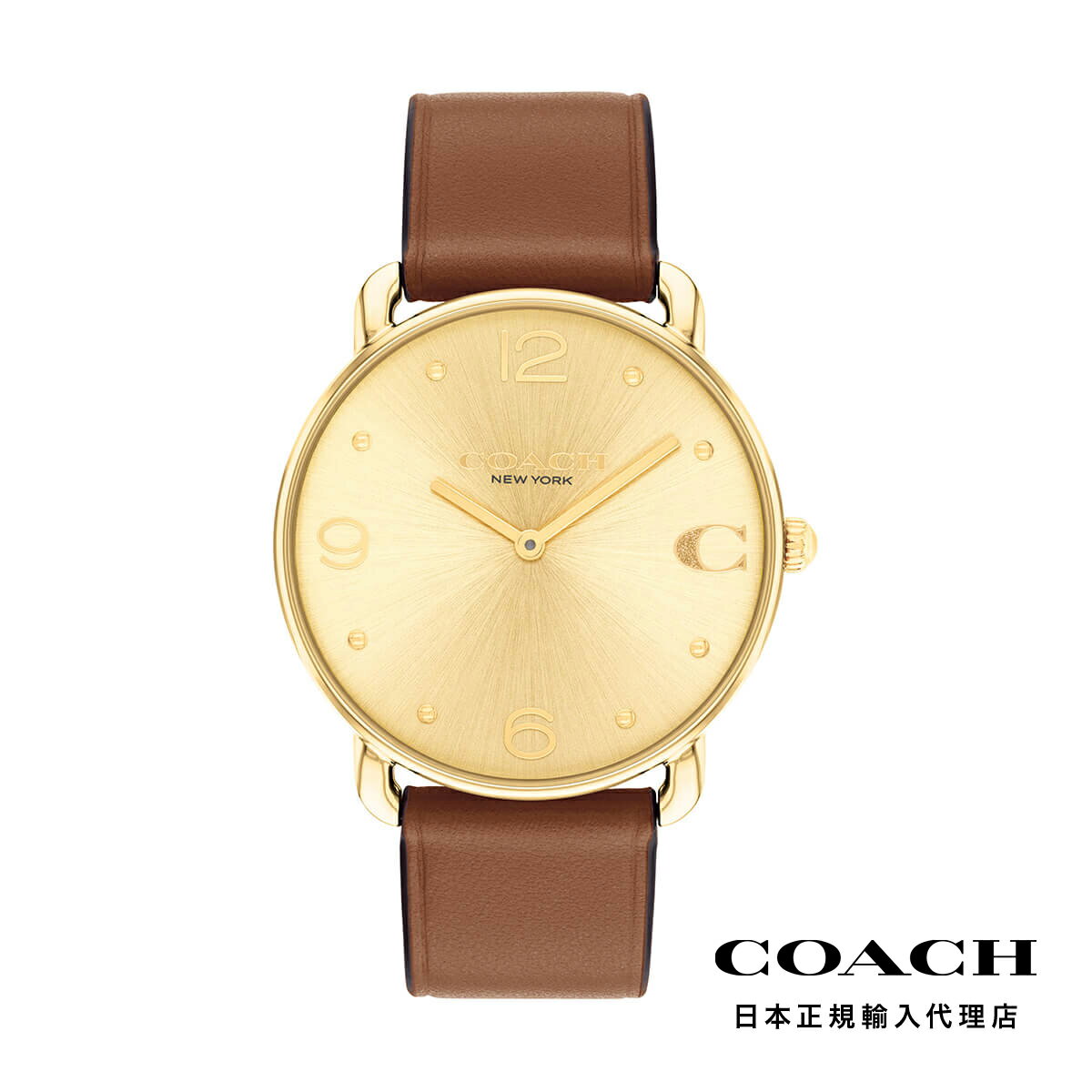 COACH コーチ 腕時計 レディース ブランド エリオット 36mm GP サンレイ ダイヤル サドル レザー ストラップ