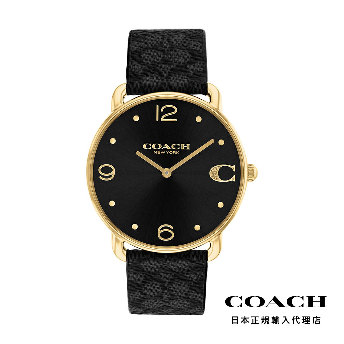 COACH / コーチ エリオット 36mm GP ブラック サンレイ チャコール SIG C コーティング キャンバス ストラップ