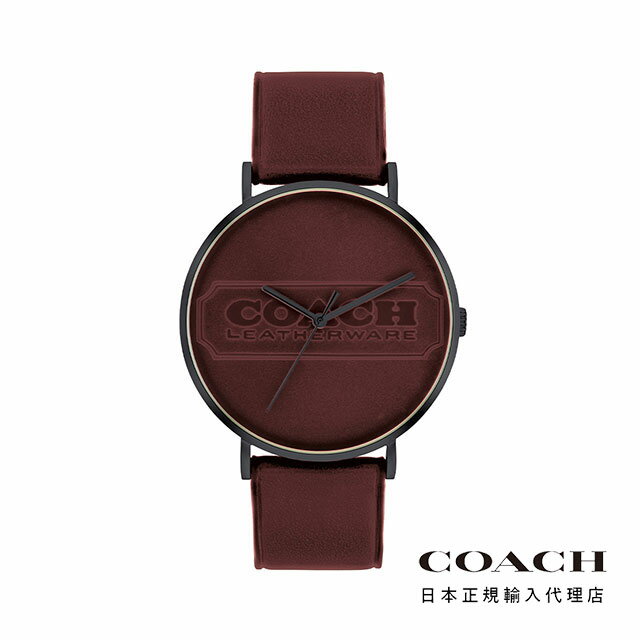 COACH コーチ 腕時計 メンズ ブランド チャールズ 41mm ラウンド GUN IPケース ボルドー ダイヤル レザーベルト 普段使い ブランドロゴ