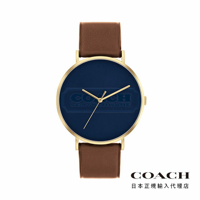 COACH コーチ 腕時計 メンズ ブランド チャールズ 41mm ラウンド ゴールド ケース ブルー ダイヤル レザーベルト 普段使い 青文字盤 ネイビー ブラウン 革ベルト