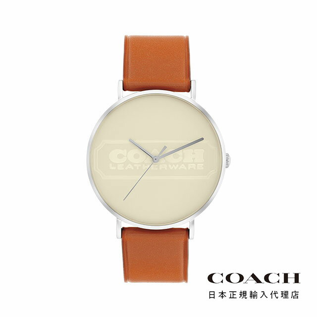 COACH コーチ 腕時計 メンズ ブランド レディース チャールズ 41mm ラウンド レザーベルト 普段使い オレンジ 革ベルト レトロ