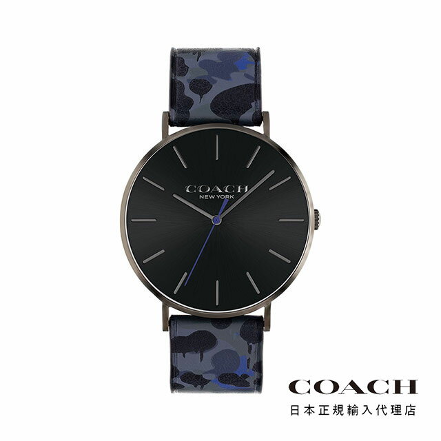 COACH コーチ 腕時計 メンズ ブランド チャールズ 41mm ラウンド カモフラ グレー レザーベルト 黒文字盤 普段使い ファッション