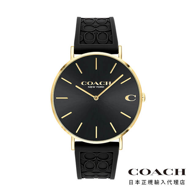 コーチ COACH チャールズ 41mm GP ブラック シグネチャー C シリコン ストラップ