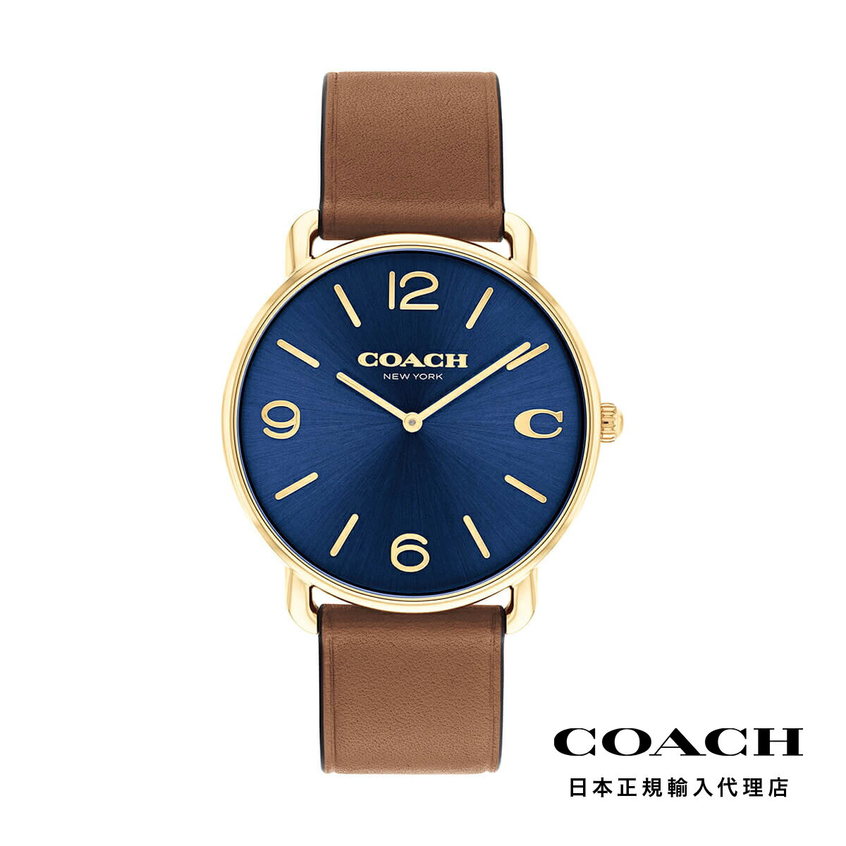 COACH コーチ 腕時計 メンズ ブランド エリオット 40mm GP ネイビー サンレイ ダイヤル サドル レザー ストラップ