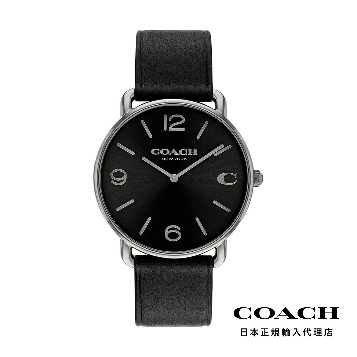 COACH コーチ 腕時計 メンズ ブランド エリオット 40mm グレー IP ブラック サンレイ ダイヤル ブラック レザー ストラップ