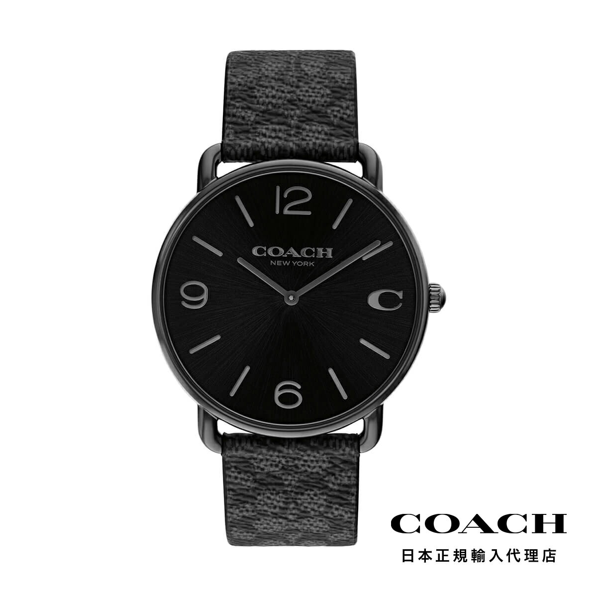 COACH / コーチ エリオット 41mm BKIP ブラック サンレイ チャコール SIG C コーティング キャンバス ストラップ