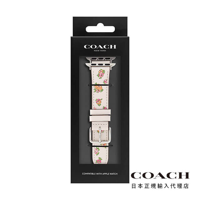 COACH コーチ アップルウォッチバンド レディース ブランド 38mm&40mm&41mm アップルウォッチ用 SS チョーク フローラル プリント レザー ストラップ アップルウォッチ 革ベルト 花柄 白