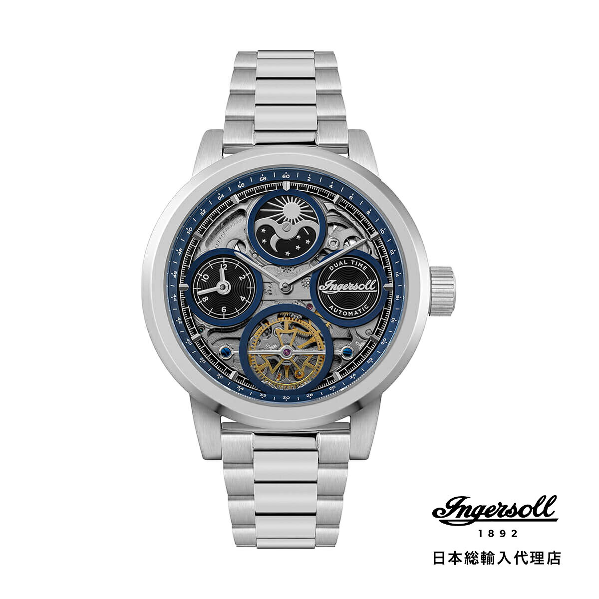 Ingersoll / インガソール ザ アーク オートマチックウォッチ ブルー スケルトン ダイヤル シルバー ブレスレット