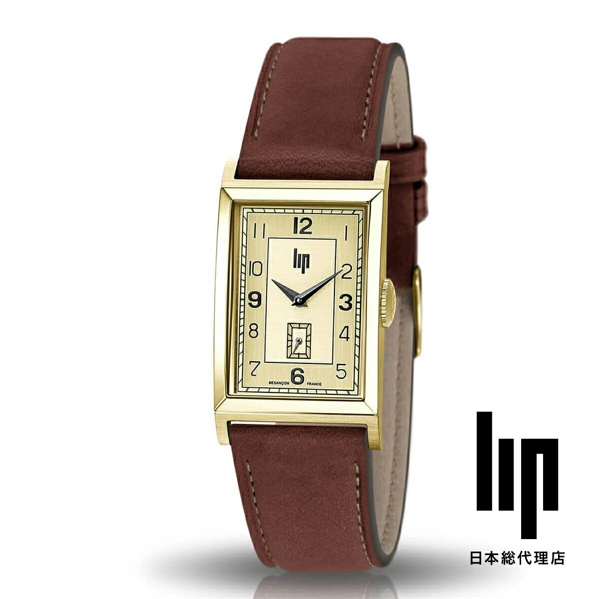リップ LIP 日本公式ストア チャーチル T24 churchill シャンパン ダークブラウン レザー 腕時計 メンズ ゴールド 金色 金文字盤 レクタンギ...