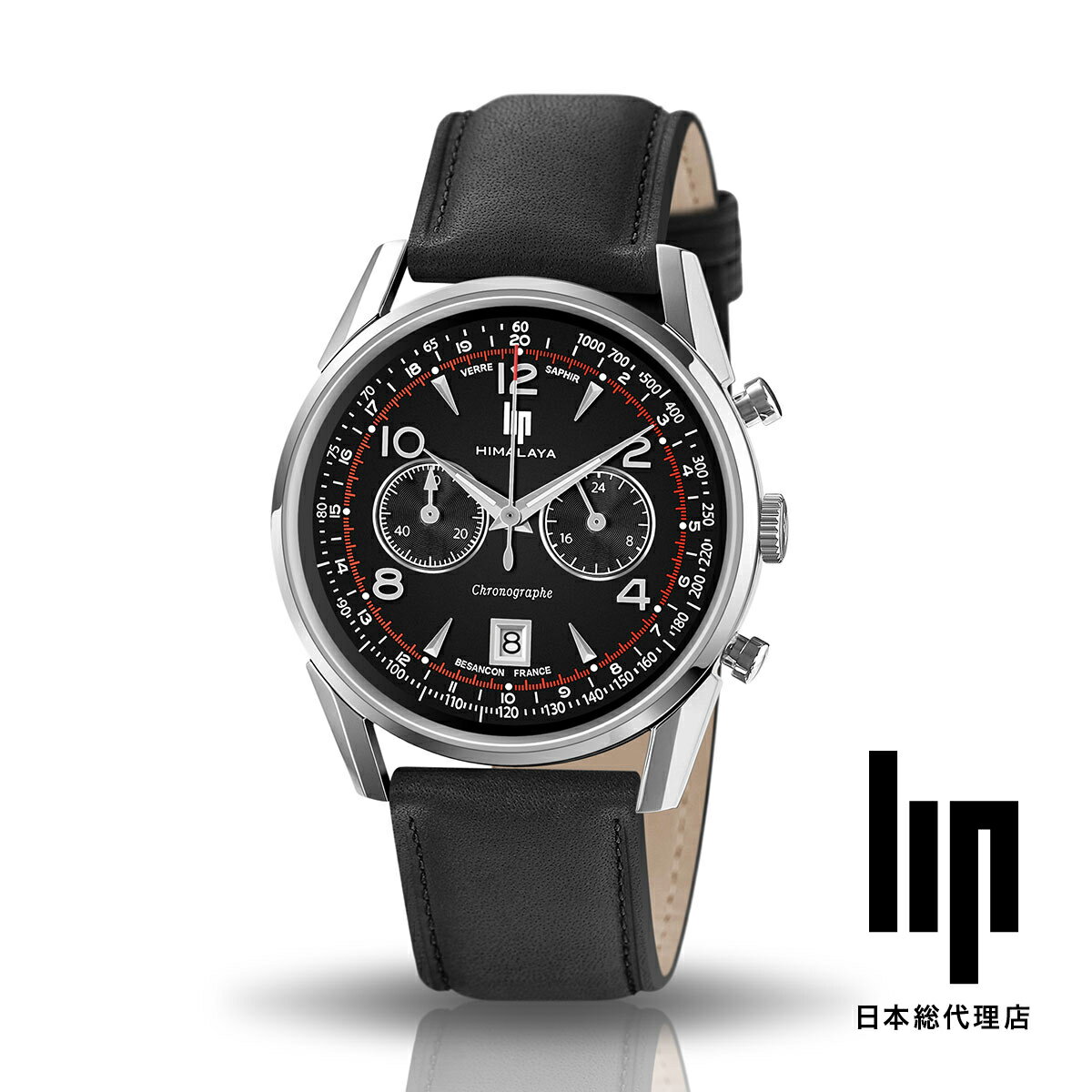 リップ リップ LIP 日本公式ストア ヒマラヤ 40MM クロノグラフ ブラック ブラック レザー 腕時計 メンズ ブランド