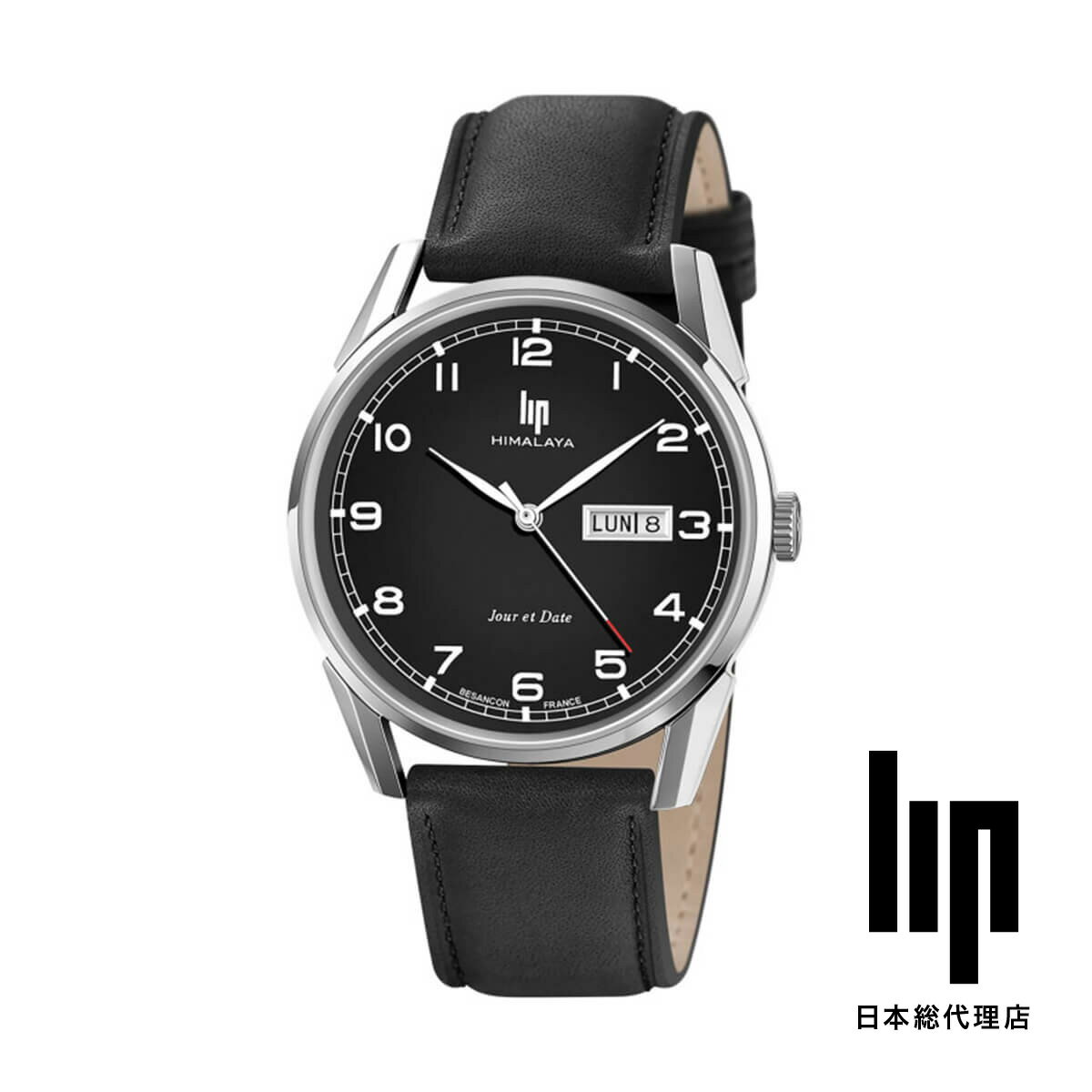 LIP / リップ ヒマラヤ クラシック 40mm デイデイト シルバー ブラックダイヤル ブラックレザーストラップ