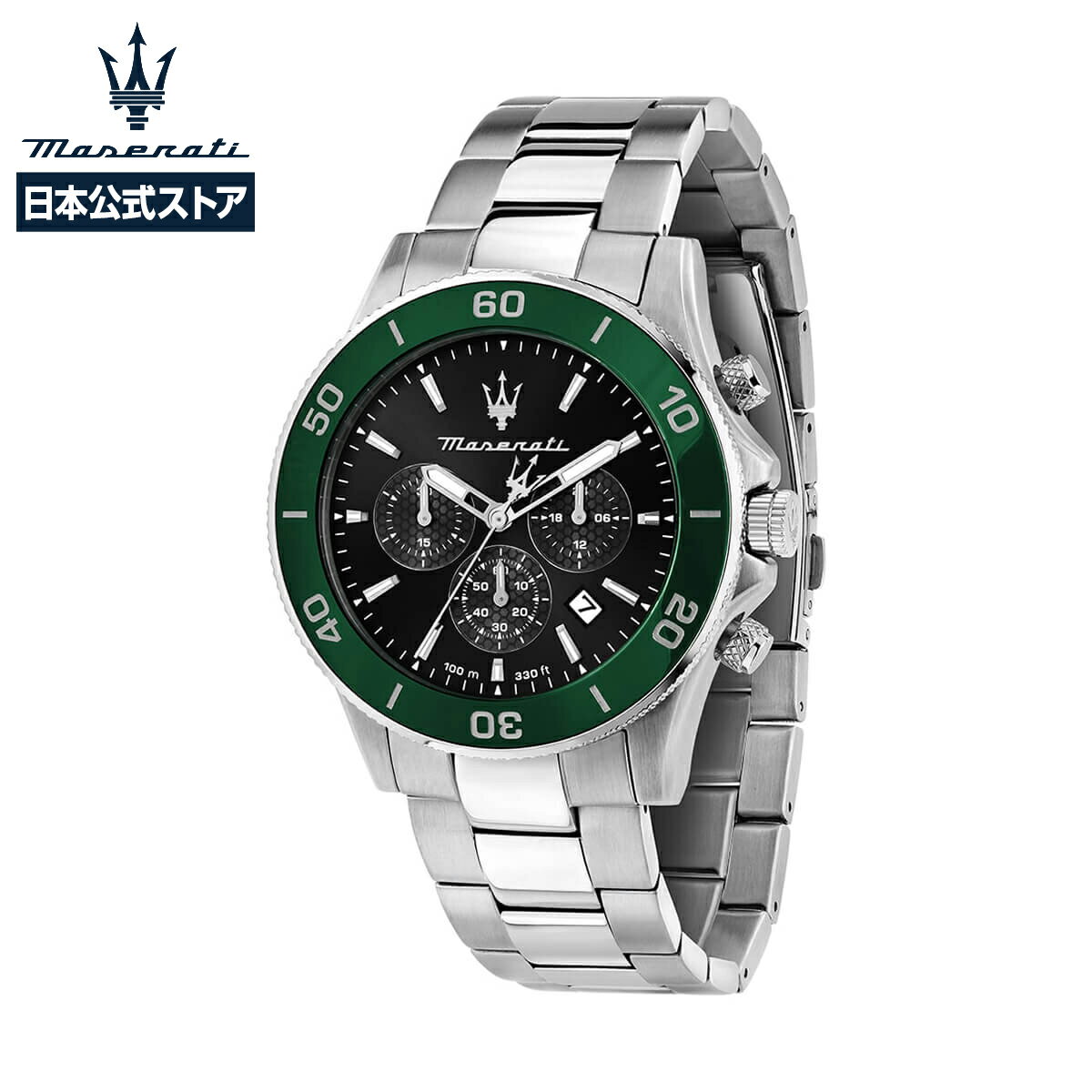 ［日本公式ストア］Maserati / マセラティ コンペティツィオーネ 43mm クロノグラフ ブラック ダイヤル シルバー ブレスレット