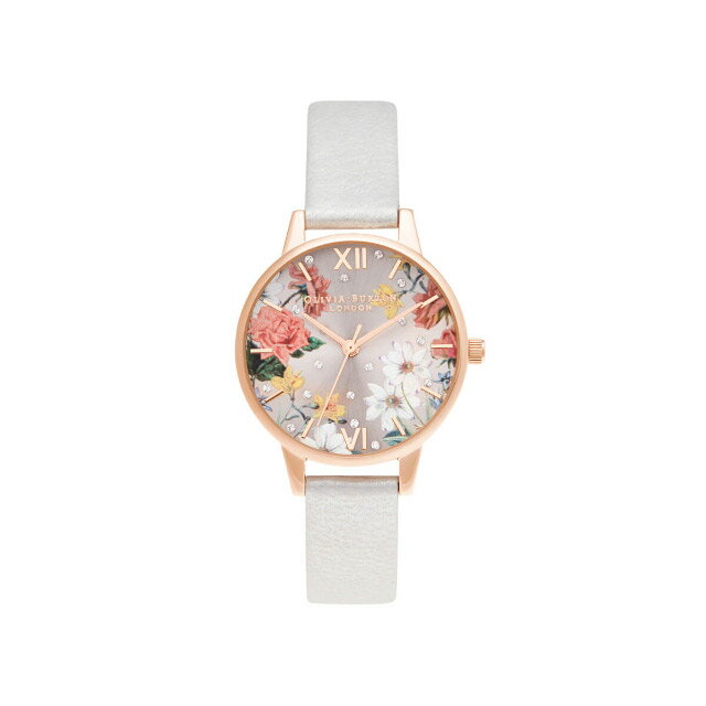 オリビアバートン 腕時計 オリビアバートン 日本総代理店 腕時計 レディース ブランド レザーベルト ラウンド Olivia Burton スパークル フローラルズ ミディダイヤル シマーパール ペイル ローズゴールド イラスト 花柄