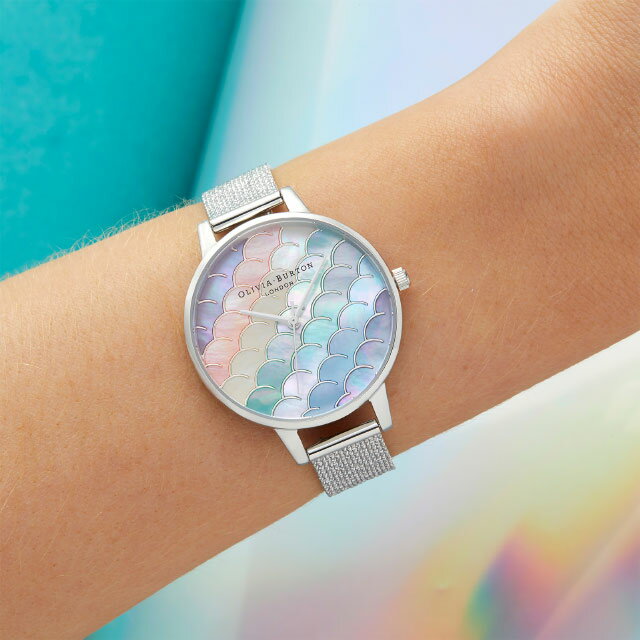 オリビアバートン 日本総代理店 腕時計 レディース ブランド ラウンド Olivia Burton アンダーザシー マーメイド テイル シルバー ブークレメッシュ レインボー メッシュベルト