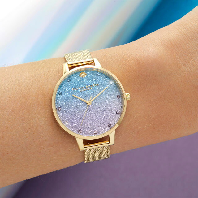 オリビアバートン 日本総代理店 レディース 腕時計 時計 Olivia Burton アンダー ザ シー グリッターダイアル スパークル マーカー ゴールド メッシュ 秒針 グラデーション ブルー 青文字盤 海 貝