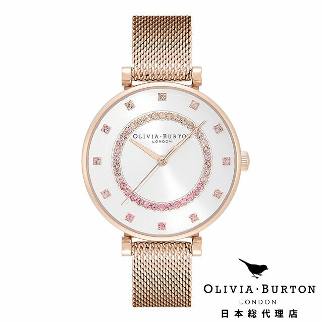 オリビアバートン 日本総代理店 レディース 腕時計 Olivia Burton ベルグレイブ 32mm ティーバー ホワイト カーネーションゴールドメッシュ ゴールド ラウンド
