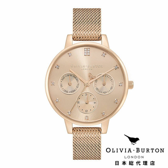 オリビアバートン 日本総代理店 腕時計 レディース ブランド ラウンド Olivia Burton マルチファンクション 34mm カーネーションゴールド メッシュベルト きれいめ