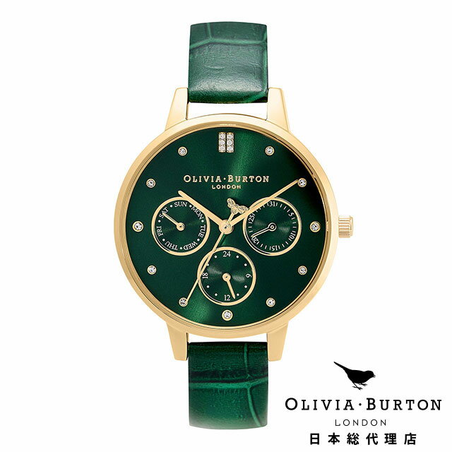 オリビアバートン 日本総代理店 腕時計 レディース ブランド ラウンド Olivia Burton マルチファンクション 34mm ゴールド フォレストグリーン レザー グリーン ダイアル きれいめ