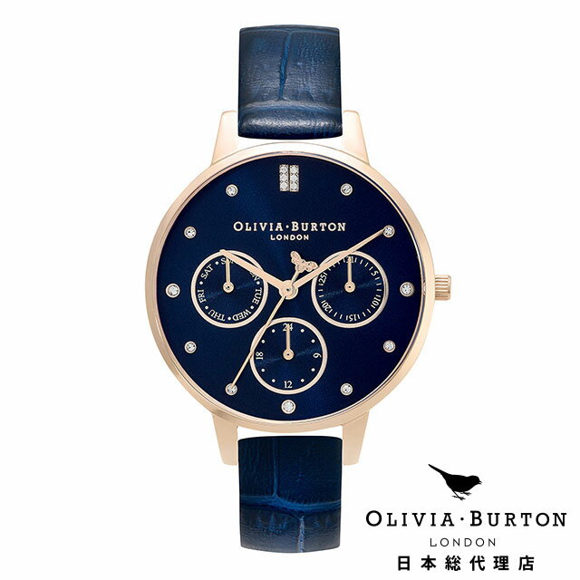 オリビアバートン 腕時計 オリビアバートン 日本総代理店 腕時計 レディース ブランド ラウンド Olivia Burton マルチファンクション 34mm カーネーションゴールド ダークブルー レザーベルト ネイビー きれいめ