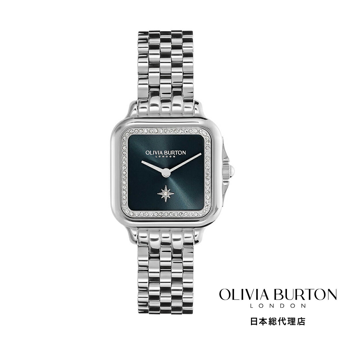 オリビアバートン 日本総代理店 腕時計 レディース ブランド スクエア Olivia Burton クラシック 28mm グロブナー ブルー & シルバー ブレ...