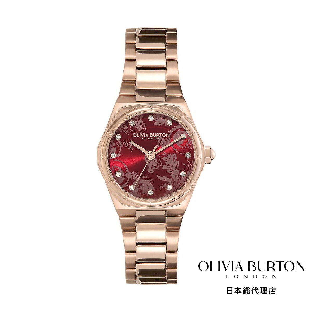 オリビアバートン 日本総代理店 腕時計 レディース ブランド ラウンド Olivia Burton スポーツ リュクス 28mm ミニ ヘキサ クランベリー & カーネーション ゴールド ブレスレット ウォッチ