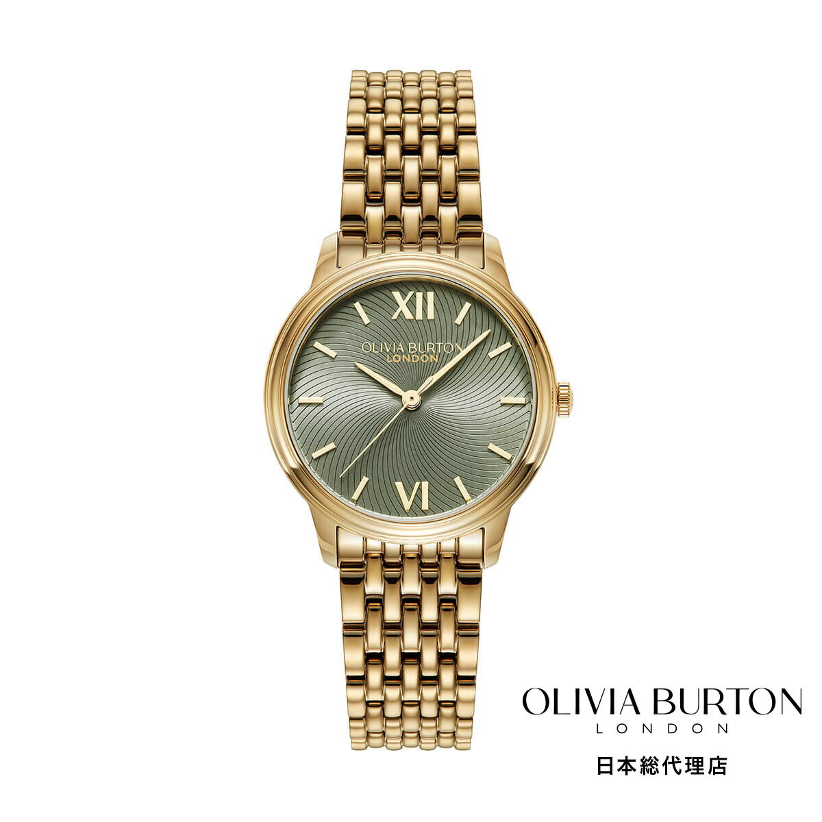 OLIVIA BURTON / オリビア・バートン クラシックス - 32mm クラシック スワール セージ グリーン サンレイ ゴールド ブレスレット